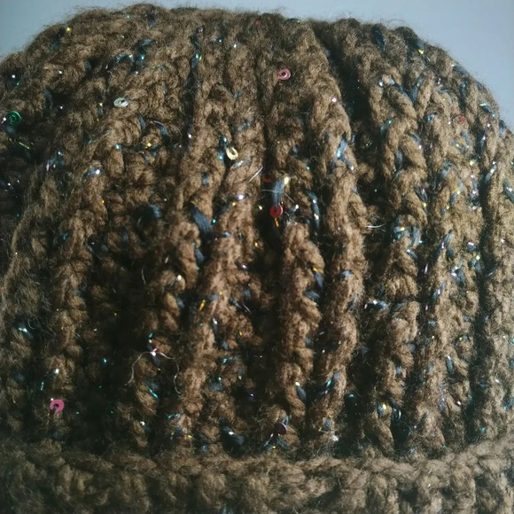 Handmade Ribbed Acrylic Tuque Brown Metallic Very  Warm - Picture 7 of 7